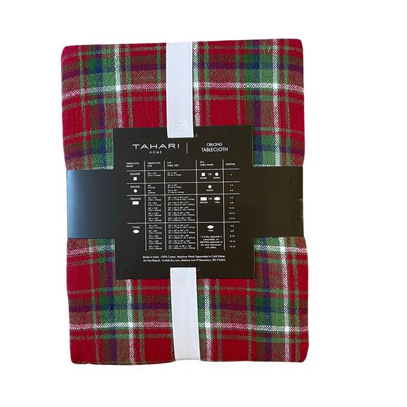 Tahari Home Holiday Plaid Tablecloth 60x120 100% Cotton Classic Christmas NEW - Picture 7 of 11